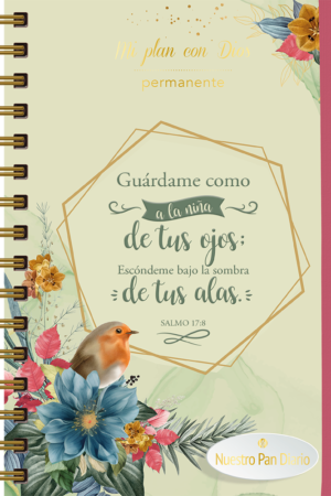 Este planificador te ayudará a organizar las tareas diarias, tener la perspectiva correcta sobre lo que es realmente importante y mantenerte enfocada en tus objetivos mientras das gracias por las bendiciones que Dios te concede. Las meditaciones diarias te guiaran en tu andar cristiano, ayudándote a crecer en la fe y animándote a presentarle todo a Dios en oración. Podrás hacer una lista de tus tareas y definir tus planes y metas espirituales. Versículo: Guárdame como a la niña de tus ojos; Escóndeme bajo la sombra de tus alas. - Salmos 17:8. Separados cada mes: Motivos de oración. Planificador mensual. Metas, tareas del mes. Metas espirituales. Pegatinas. Meditación diaria con aplicación personal, gratitud y oración. Encuadernado con espiral metálico. Goma elástica para su cierre.