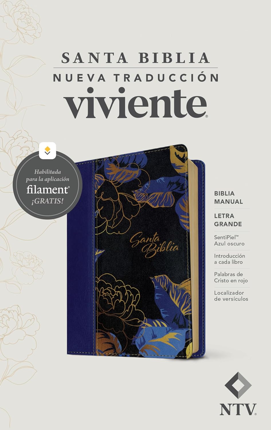 Biblia Manual NTV/ Imitación Azul Flores/ Letra Grande/ Filament